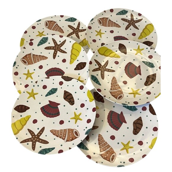 Temptations By Tara Melamine Seashells Tailgate Summer Beach Party Six Piece Set - Picture 1 of 8